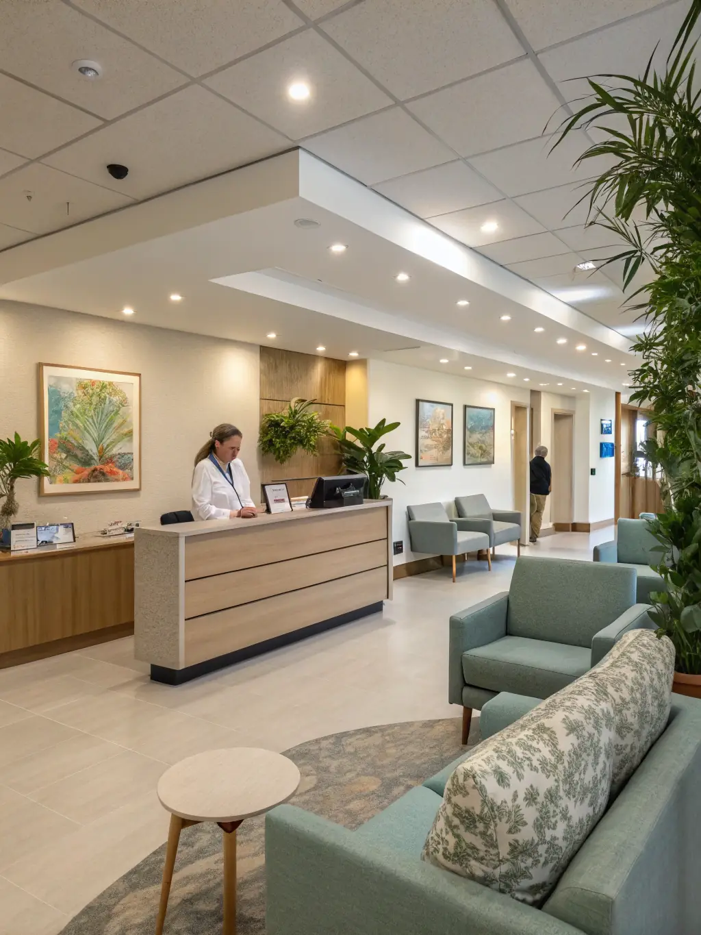 A welcoming image of the GB Clinics reception area, showcasing a clean and modern environment with friendly staff greeting patients.