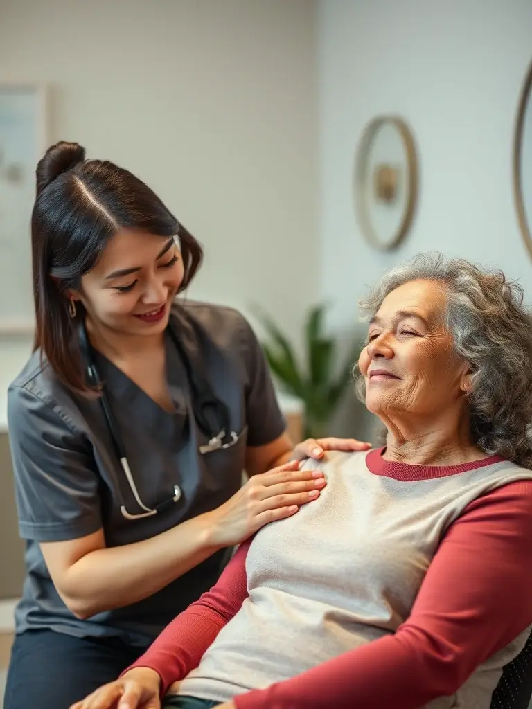 A photograph of a GB Clinics physiotherapist working with a patient, demonstrating hands-on treatment and personalized care.